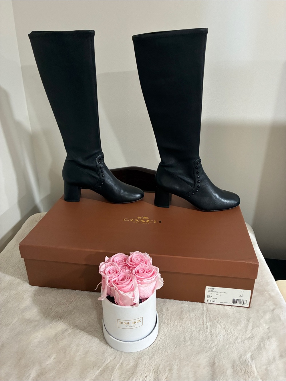 Coach Black Leather Over-The-Knee Block Heel Boots